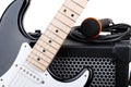 Guitar with amplifier, microphone and audio cord Royalty Free Stock Photo