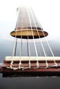 Guitar artsy POV background. Music illustration. Black and white guitar closeup. Royalty Free Stock Photo