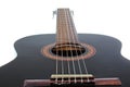 Guitar artsy POV background. Music illustration. Black and white guitar closeup.