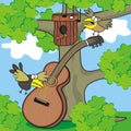 Guitar with birds in forest, eps. Royalty Free Stock Photo
