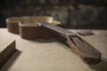 Guitar without body. Acoustic guitar repair. Musical instrument