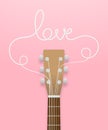 Guitar brown color and love text made from guitar strings