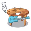 With guitar cartoon wooden dining table in kitchen