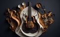 Guitar Centered in Captivating Abstract Paper Scene Design. Royalty Free Stock Photo