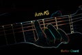 Guitar chord on a dark background