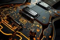A guitar with circuit patterns symbolizes the integration of AI technology and music innovation Royalty Free Stock Photo