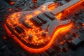 A guitar with circuit patterns symbolizes the integration of AI technology and music innovation Royalty Free Stock Photo
