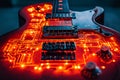 A guitar with circuit patterns symbolizes the integration of AI technology and music innovation Royalty Free Stock Photo