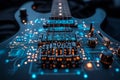 A guitar with circuit patterns symbolizes the integration of AI technology and music innovation Royalty Free Stock Photo