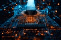 A guitar with circuit patterns symbolizes the integration of AI technology and music innovation Royalty Free Stock Photo