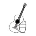 Guitar and cold beer mug celebration white background line style Royalty Free Stock Photo