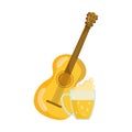 Guitar and cold beer mug celebration white background Royalty Free Stock Photo
