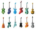 Guitar collection. Different shape acoustic and electric guitars. Isolated stylish art. Colored icons on white Royalty Free Stock Photo