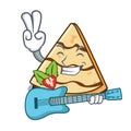 With guitar crepe mascot cartoon style