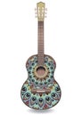 Guitar decorated with ethnic ornaments, design in the style of boho, oriental pattern. Royalty Free Stock Photo