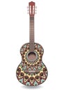 Guitar decorated with ethnic ornaments, design in the style of boho, oriental pattern. Royalty Free Stock Photo