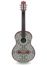 Guitar decorated with ethnic ornaments, design in the style of boho, oriental pattern. Royalty Free Stock Photo