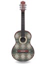 Guitar decorated with ethnic ornaments, design in the style of boho, oriental pattern. Royalty Free Stock Photo