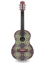 Guitar decorated with ethnic ornaments, design in the style of boho, oriental pattern. Royalty Free Stock Photo