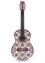 Guitar decorated with ethnic ornaments, design in the style of boho, oriental pattern. Royalty Free Stock Photo