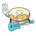 With guitar donut with sugar mascot cartoon