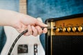 Guitar electric and amplifier. Rock music background Royalty Free Stock Photo