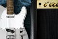 Guitar electric and amplifier. Rock music background Royalty Free Stock Photo