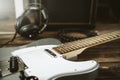 Guitar electric and amplifier. Rock music background Royalty Free Stock Photo