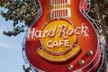 Guitar at entrance of Hard Rock Cafe, the popular rock`n`roll bar