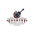 Guitar on fire Country Music Western Vintage Retro Saloon Bar Cowboy logo design Royalty Free Stock Photo