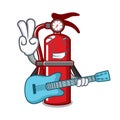 With guitar fire extinguisher mascot cartoon Royalty Free Stock Photo