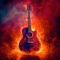 a guitar is in the fire in this picture Royalty Free Stock Photo