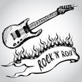 Guitar, flames, rock and roll. Royalty Free Stock Photo