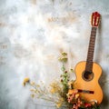 Guitar with flowers on light background Royalty Free Stock Photo
