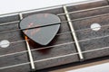 Guitar frets with strings and mediator Royalty Free Stock Photo