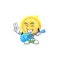 With guitar gold coin cartoon character for payment