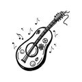 Guitar, a hand-drawn doodle. A stringed plucked musical instrument. Classical guitar. Small acoustic guitar or ukulele Royalty Free Stock Photo