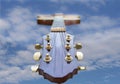 Guitar Head and Neck to the Sky cloudy and Blue