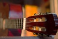 Guitar headstock, close up, with very shallow depth of field