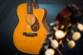 Guitar headstock with tuning pegs detail macro shot with classic