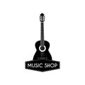 Guitar icon. Music shop logo. Music store label. Acoustic musical instrument sign. Vector.