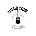 Guitar icon. Music store logo label emblem. Musical instrument. The best equipment lettering. Vector. Royalty Free Stock Photo