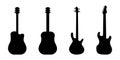 Guitar icon set. Acoustic and bass guitar. Guitar silhouette icon in black. Glyph pictogram. Stock vector illustration Royalty Free Stock Photo