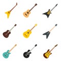 Guitar icons set, flat style Royalty Free Stock Photo