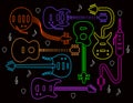 Guitar illustration in neon colors on black