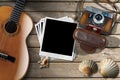 Guitar - Instant Photos - Camera and Seashells Royalty Free Stock Photo