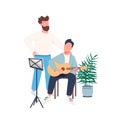 Guitar lesson flat color vector faceless character