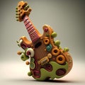 Guitar made of clay on gray background. 3d render