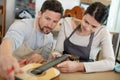 guitar maker and craftsma at work Royalty Free Stock Photo