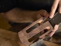 Guitar master establishes an overlay on the head of the guitar.